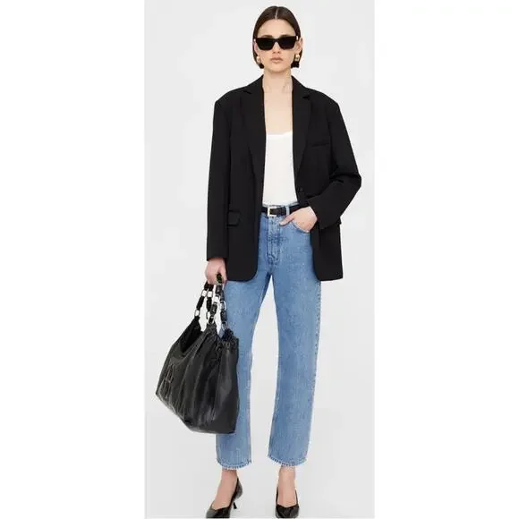 Anine Bing Kate Embossed Large Black Lamb Leather Boho Shoulder Tote - Picture 5 of 15